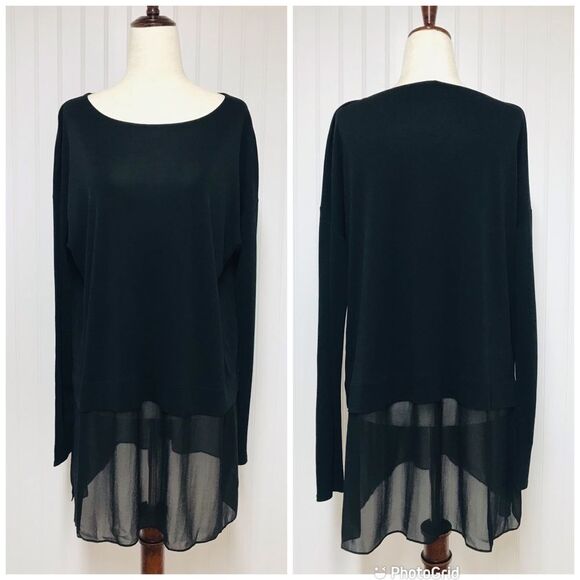 Eileen Fisher Tops - EILEEN FISHER Black Sheer Silk Long Sleeve Tunic Top Jersey Classic Size‎ Small